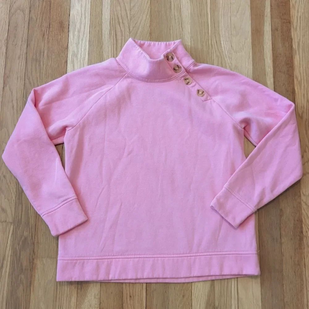 Talbots bright bubble gum pink mock neck button up sweater sweatshirt